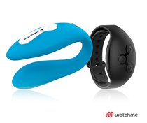 Голубой вибратор для пар с черным пультом-часами Weatwatch Dual Pleasure Vibe, цвет голубой - Dreamlove