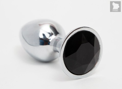 Серебристая анальная пробка с черным кристаллом - 8,2 см, цвет черный - 4sexdreaM