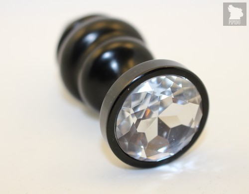 Анальная пробка фигурная 3,5 х 8,2 см металл прозрачный страз 47474-4MM, цвет черный - 4sexdreaM