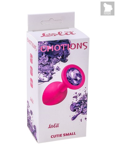 Малая розовая анальная пробка Emotions Cutie Small с фиолетовым кристаллом - 7,5 см, цвет розовый - Lola Toys