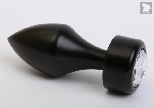 Чёрная анальная пробка с широким основанием и прозрачным кристаллом - 7,8 см, цвет черный - 4sexdreaM
