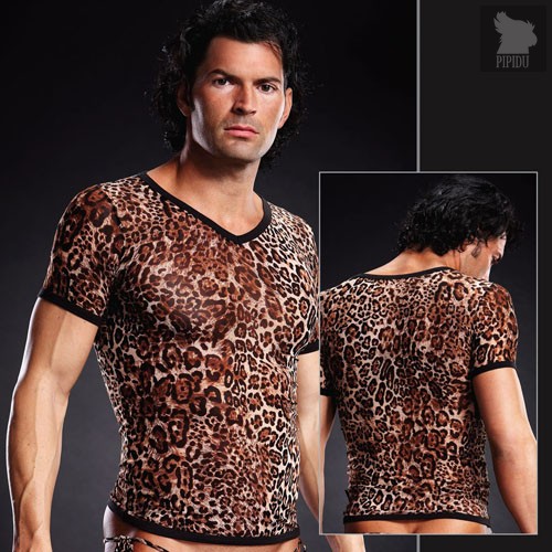 Леопардовая футболка в сетку, цвет коричневый, S - Blue Line