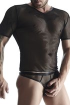 Мужская футболка из эластичной сетки с V-образной горловиной, цвет черный, 2XL - Demoniq