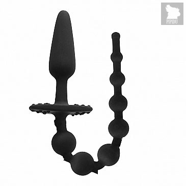 Чёрная анальная елочка с рукоятью в виде пробки No.54 Butt Plug with Anal Chain, цвет черный - Shots Media