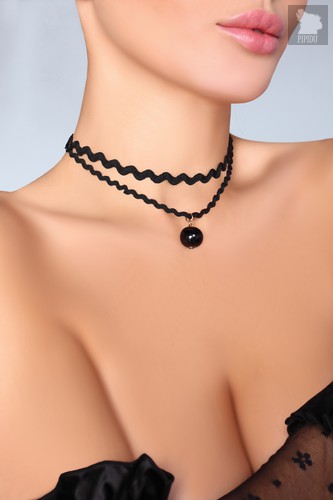 Чокер на шею из узкой и широкой тесьмы, цвет черный, размер OS - Livia Corsetti