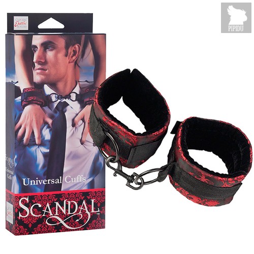 Атласные наручники Scandal Universal Cuffs с цепью, цвет красный/черный - California Exotic Novelties