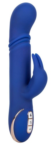 Синий вибратор-кролик с нагревом The Heated Silicone Thrusting G Rabbit - 21,5 см., цвет синий - California Exotic Novelties
