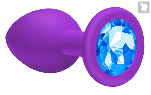 Большая фиолетовая анальная пробка Emotions Cutie Large с голубым кристаллом - 10 см - Lola Toys