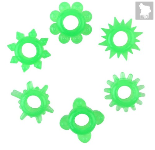 Набор из 6 зелёненьких эрекционных колец, цвет зеленый - Toyfa