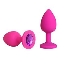 Розовая силиконовая пробка с фиолетовым кристаллом размера S - 6,8 см, цвет фиолетовый - Vandersex