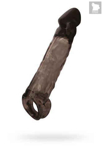 Чёрная насадка на пенис Tс подхватом - 19,5 см, цвет черный - Toyfa