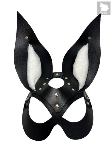 Черная маска зайки с белым мехом на ушках Miss Bunny, цвет белый/черный - БДСМ арсенал