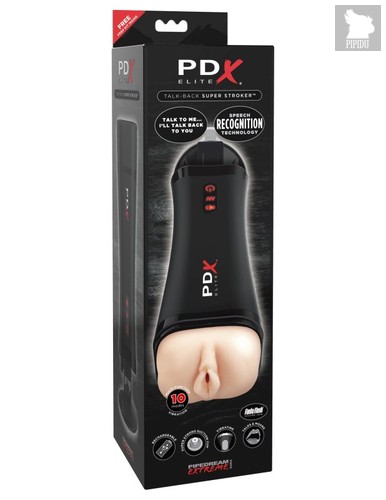 Вибромастурбатор вагина с голосовым откликом PDX Elite Talk Back Super Stroker, цвет черный - Pipedream