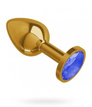 Золотистая анальная пробка с синим кристаллом - 7 см, цвет золотой/синий - МиФ