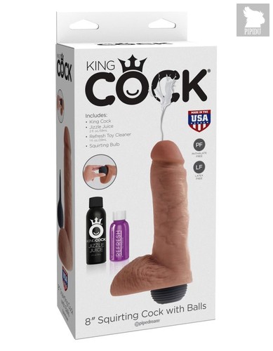 Фаллоимитатор с эякуляцией загорелый King Cock 8 Squirting Cock w/ Balls, цвет телесный - Pipedream
