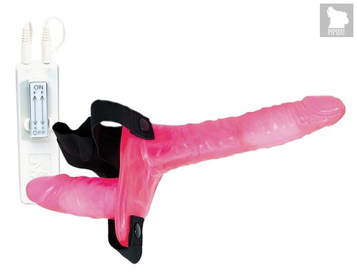 Поясной розовый виброфаллос с вагинальной пробкой - 17,5 см, цвет розовый - Nanma (NMC)