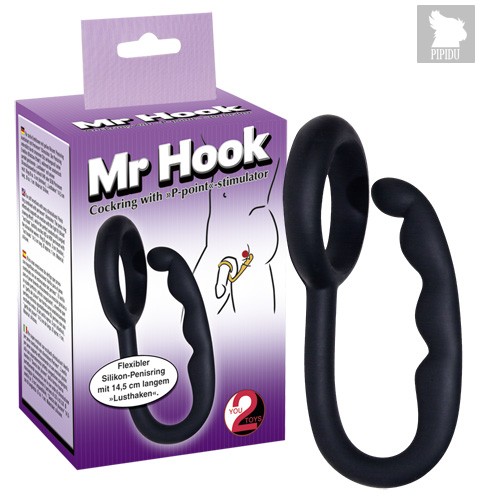 Эрекционное кольцо с анальным стимулятором Mr Hook, цвет черный - ORION