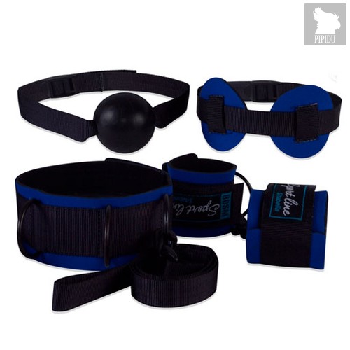 Сине-комплект для БДСМ-игр: наручники, кляп-шарик, маска, ошейник, цвет синий - Sitabella (СК-Визит)