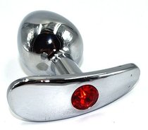 Серебристая анальная пробка для ношения из нержавеющей стали с красным кристаллом - 8 см., цвет красный - Kanikule